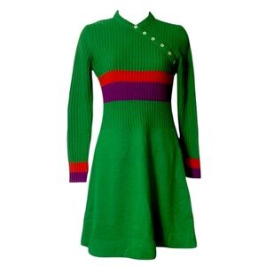 Vintage International Boutique green, purple and red striped knit dress size 7